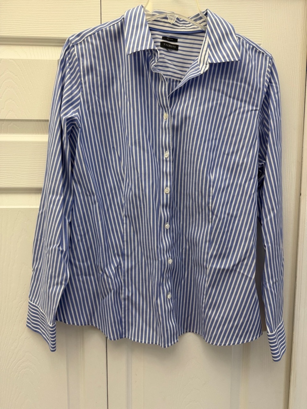 Talbots Blue and White Vertical Stripe Perfect Shirt - Picture 3 of 10